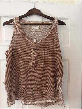 We The Free Brown and Cream Striped Henley Tank Top